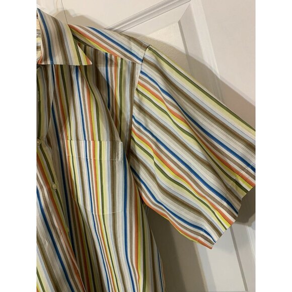 BACHRACH Men's Sz XL Shirt Button Multi Colored Short Sleeve Striped‎ - Picture 4 of 7